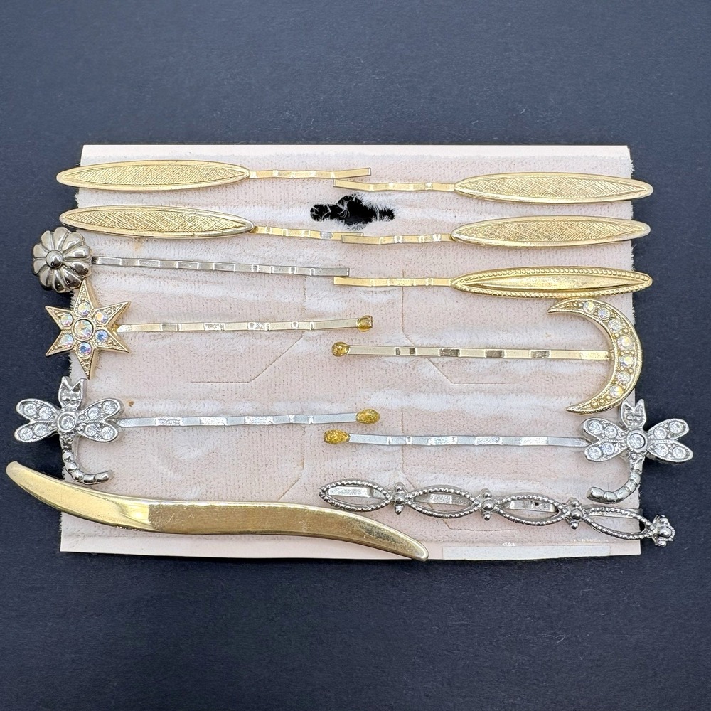 Vintage Rhinestone Celestial Star‎ Moon Dragonfly Assorted Hair Bobby Pins 12pc